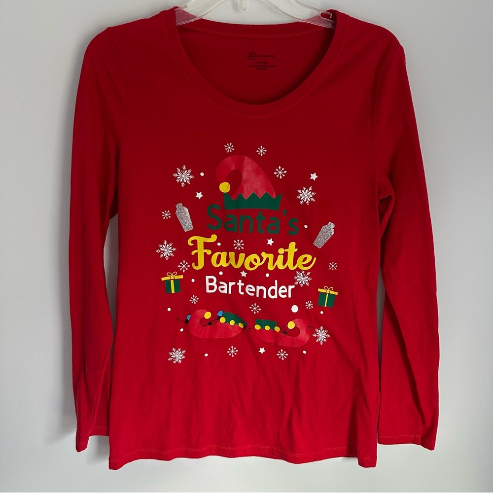 No Boundaries Santa’s Favorite Bartender Funny Holiday Christmas Long Sleeve Top